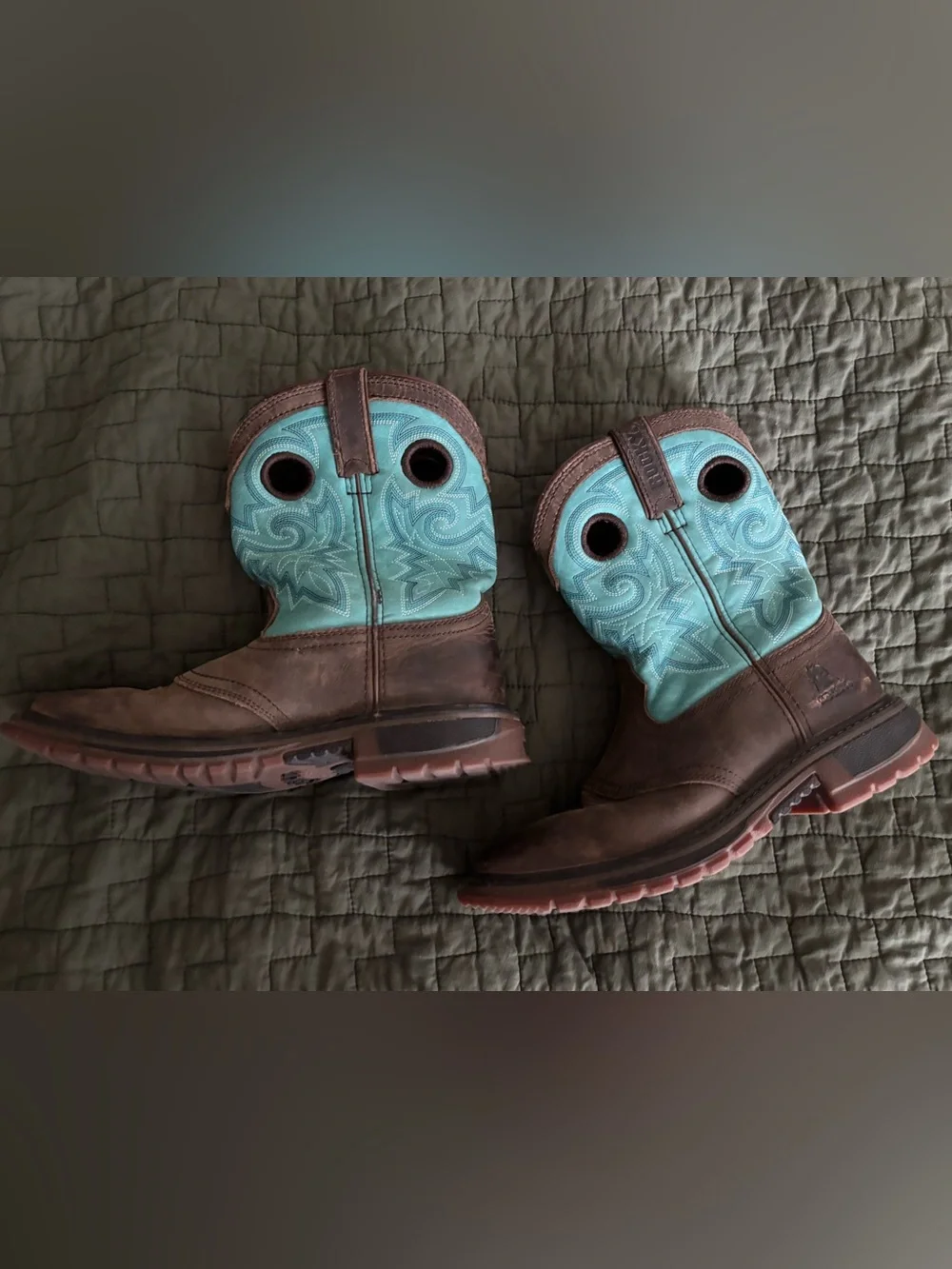 Rocky Brown and Turquoise Kids Pull-On Western Boots
